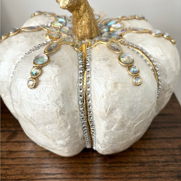 🤍🎃 Shabby Chic Embellished Capiz Shell White Pumpkin - Picture 5 of 9